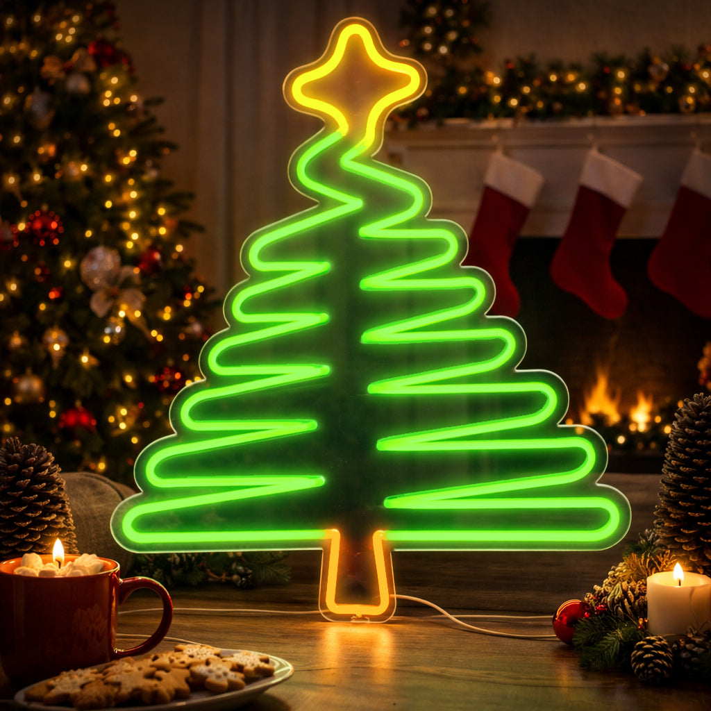 Enseigne de néon à arbre de Noël vert - Fabriqué à Londres