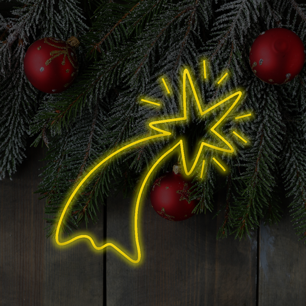 Yellow coloured neon shooting star