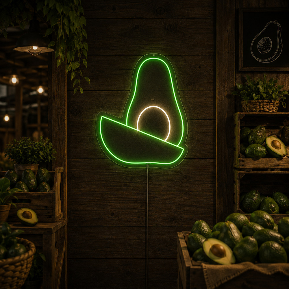 Señal de neón liderado por aguacate - Hecho en London Food Restaurants Neon Signs