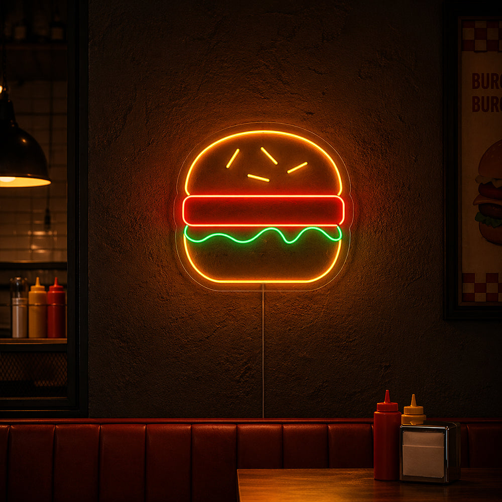 Burger Led Neon Sign - Made in London Emoji Neon Signs