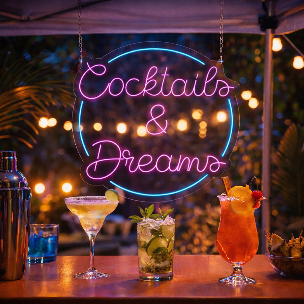 Cocktails & Dreams LED Neon Sign - Made in London Inspirational Neon Signs
