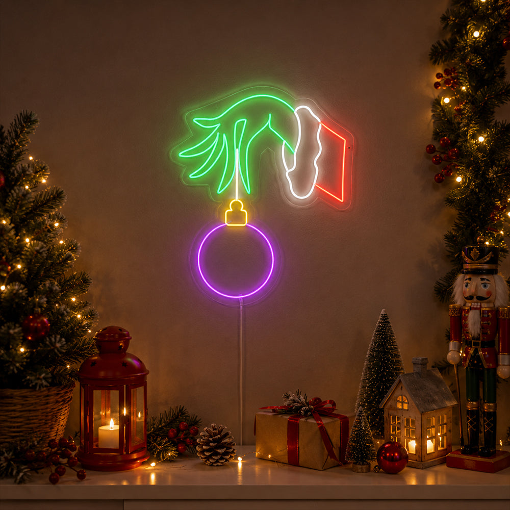 Die Hand des Grinch LED-Leuchtreklame – Hergestellt in London Weihnach
