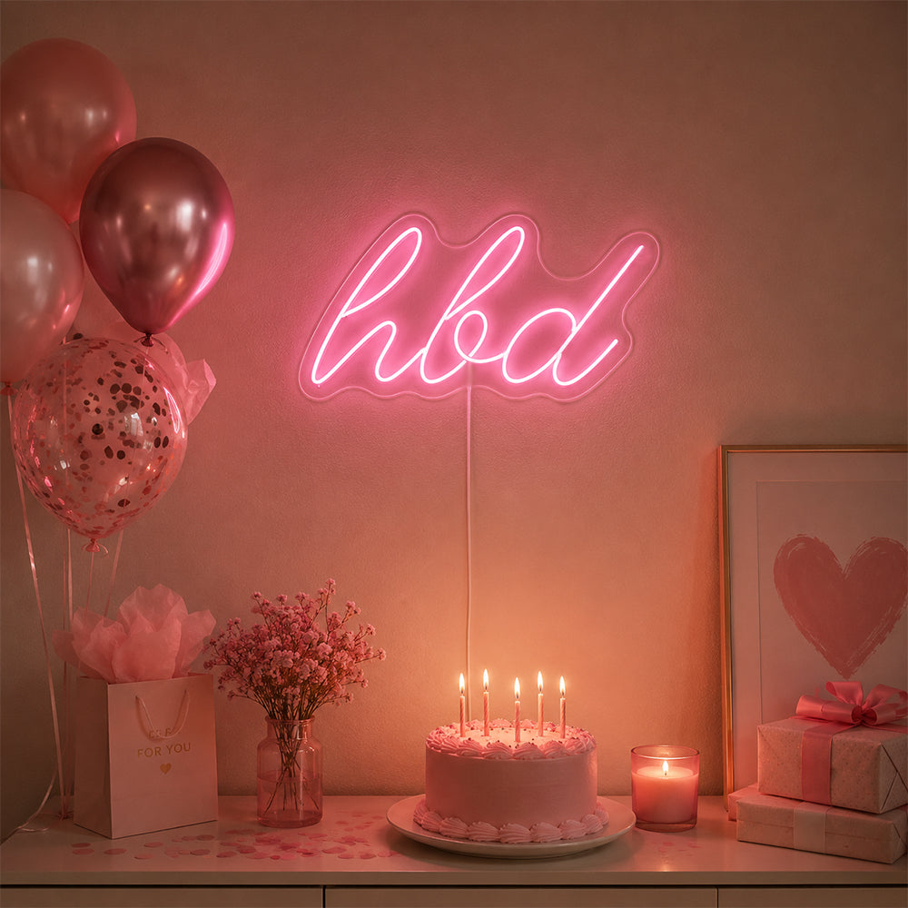 Tillykke med fødselsdagen HBD førte neonskilt - lavet i London Party Neon Signs