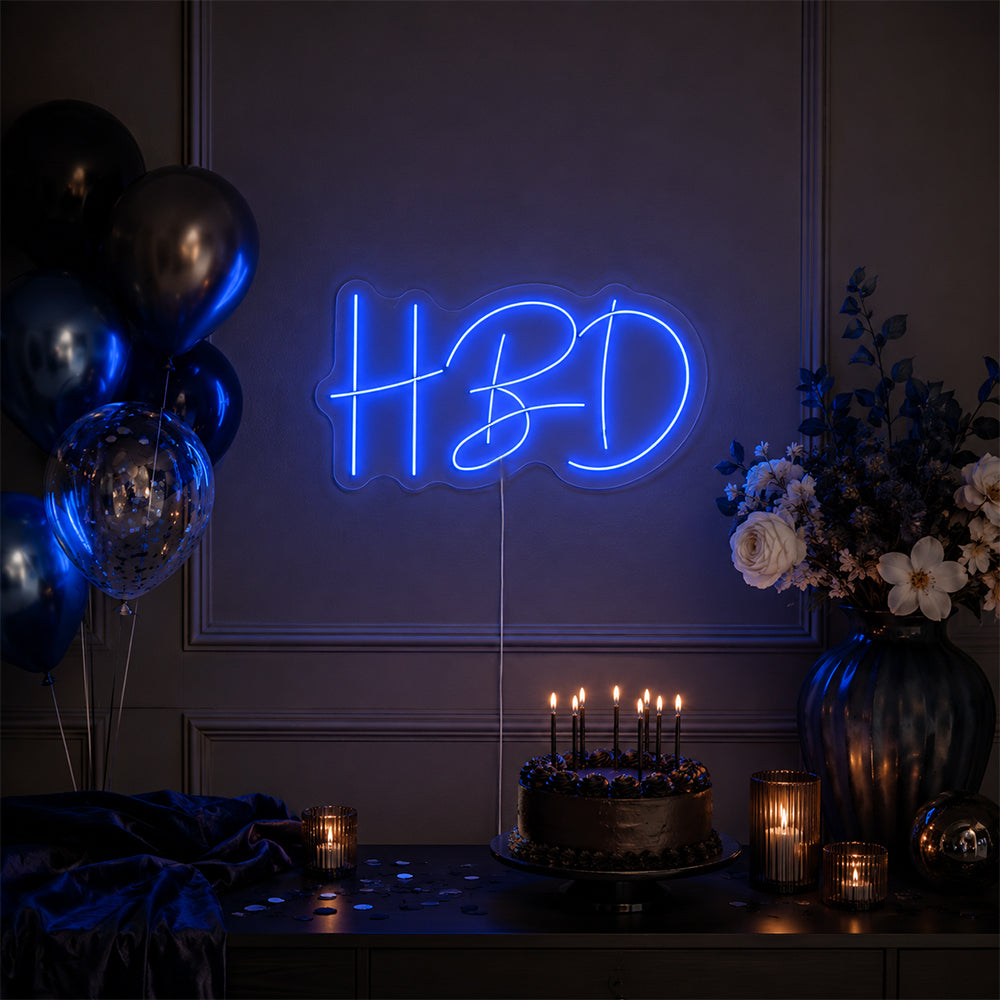 Tillykke med fødselsdagen HBD Caps førte neonskilt - lavet i London Party Neon Signs