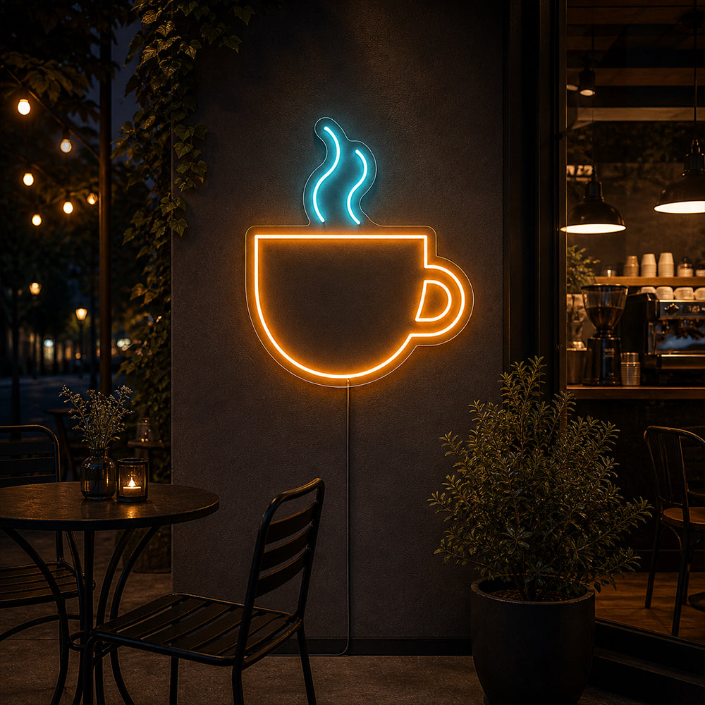 Señal de neón liderado con café caliente hecho en London Food Restaurants Cafe Neon Signs