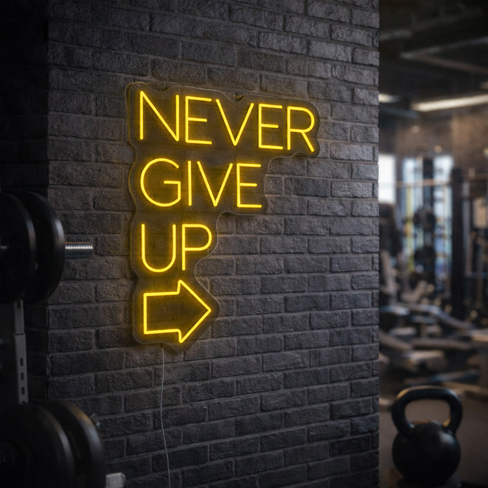 Geef nooit op het led Neon -bord - Made in London Inspirational Neon Signs