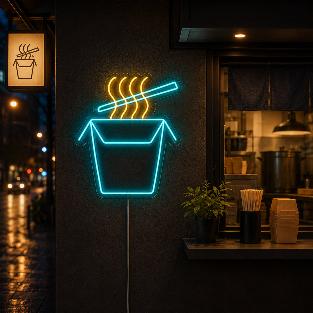Noodle Box Led Neon Sign - Made in London Food Restaurant Neon Signs