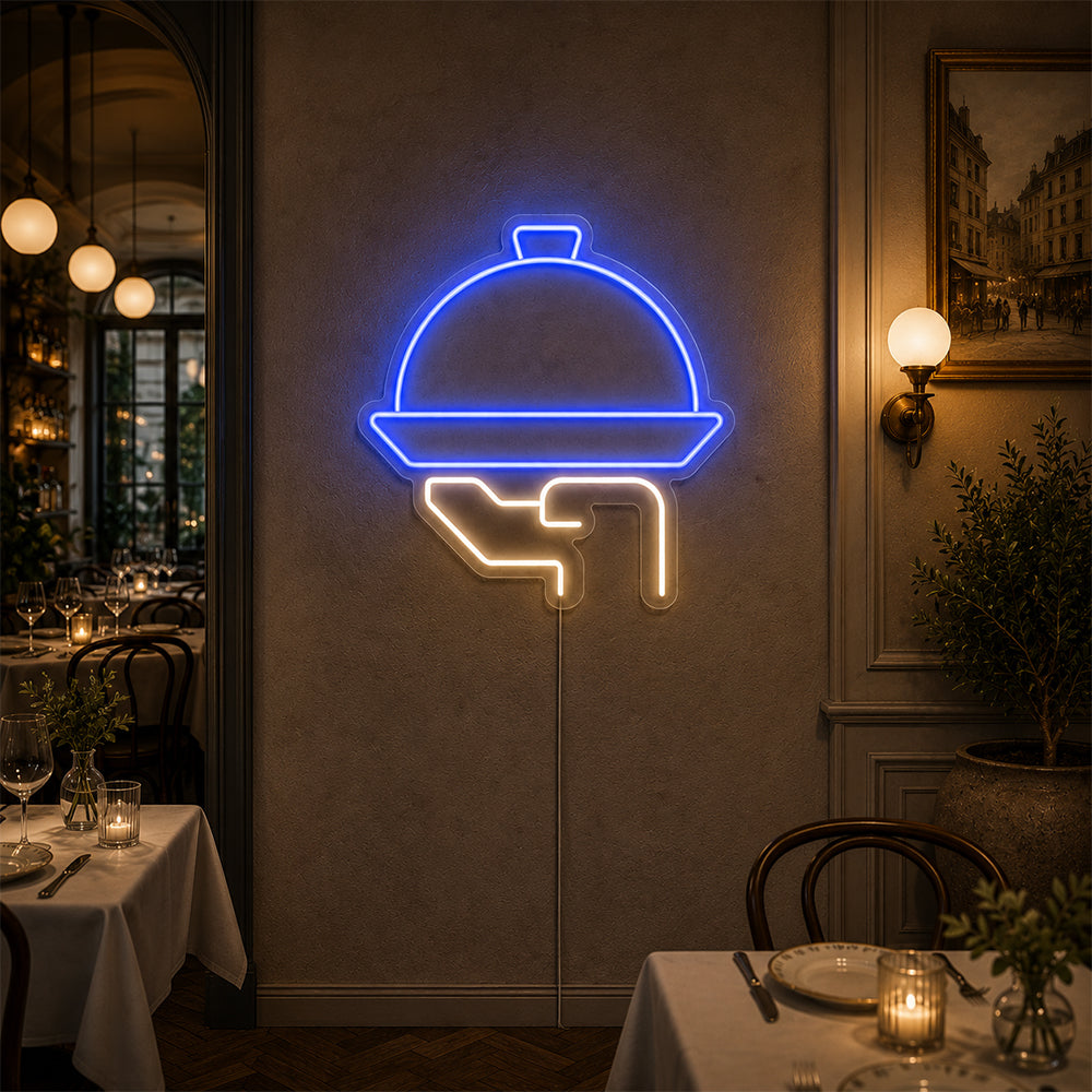 Servering av brett LED neonskilt - laget i London matrestauranter neonskilt