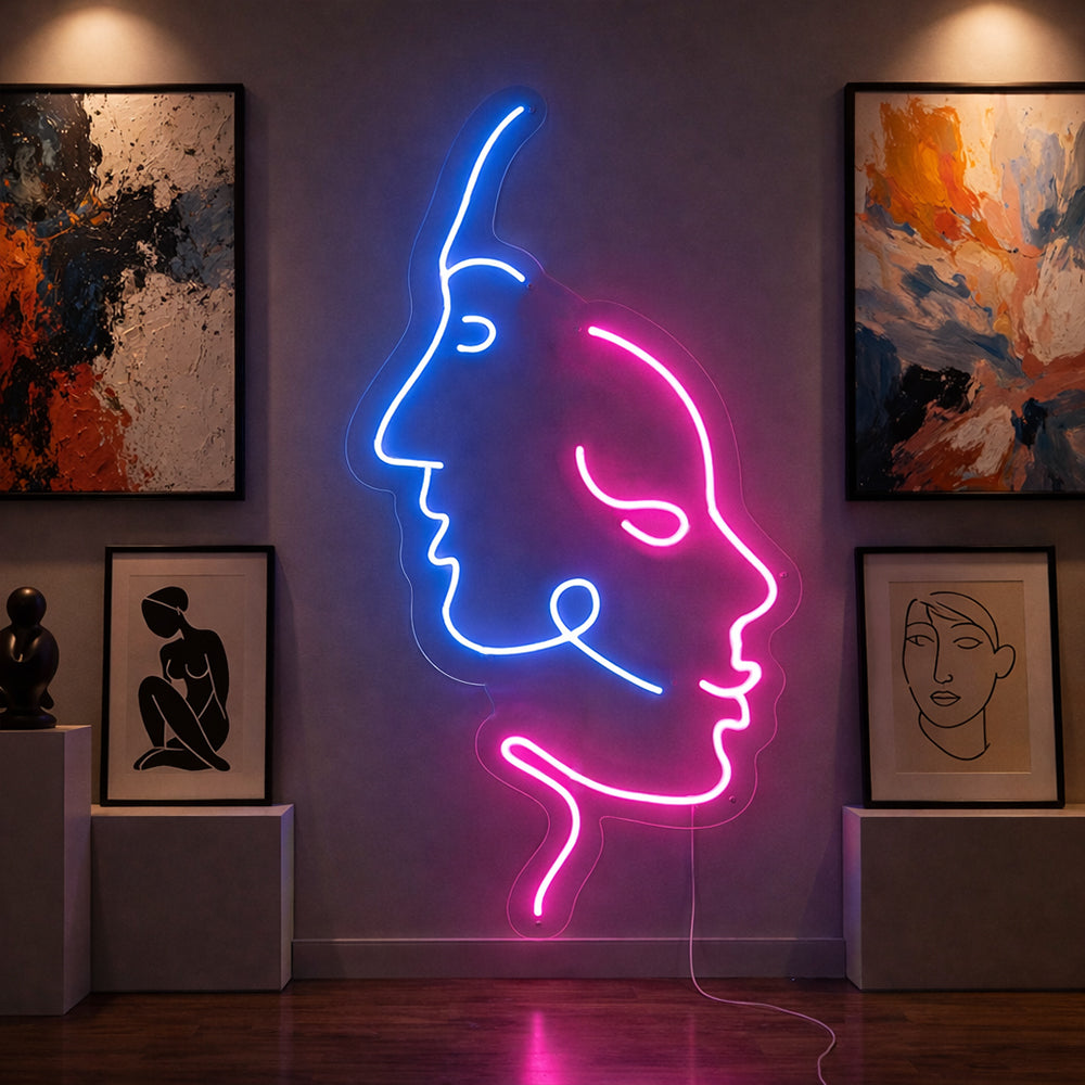Två ansikten ledde neonskylt - Planet Neon Made in London Neon Signs