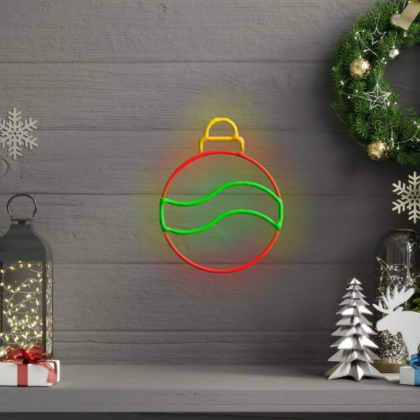 Insegna al neon a LED con palline di Natale - Made in London Insegne al neon di Natale