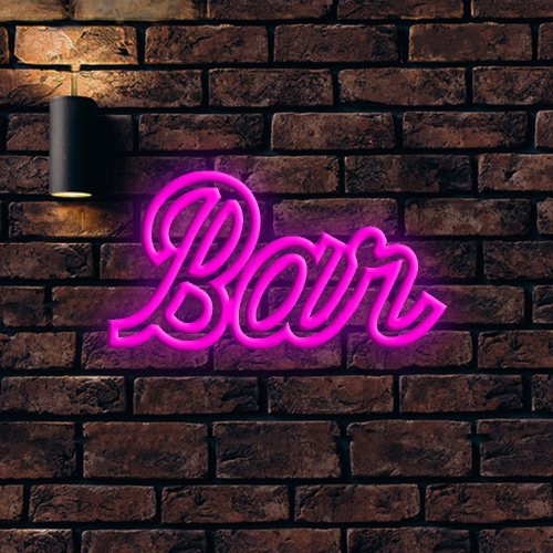 Placa de neon LED com contorno de script de bar - Placas de neon de clube e pub feitas em Londres