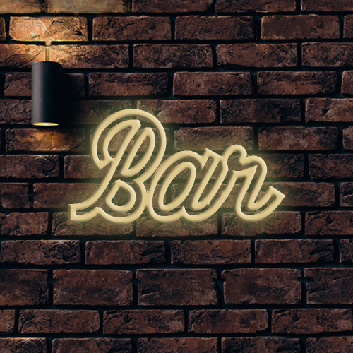 Insegna al neon a LED con contorno Bar Script - Made in London Insegne al neon per club e pub