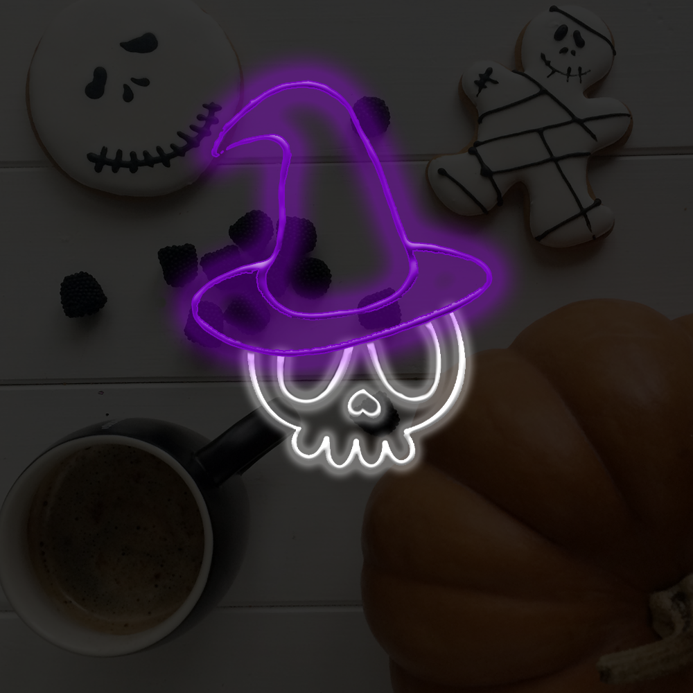 Niedlicher Totenkopf – Halloween-Dekoration, LED-Neonschild, hergestellt in London
