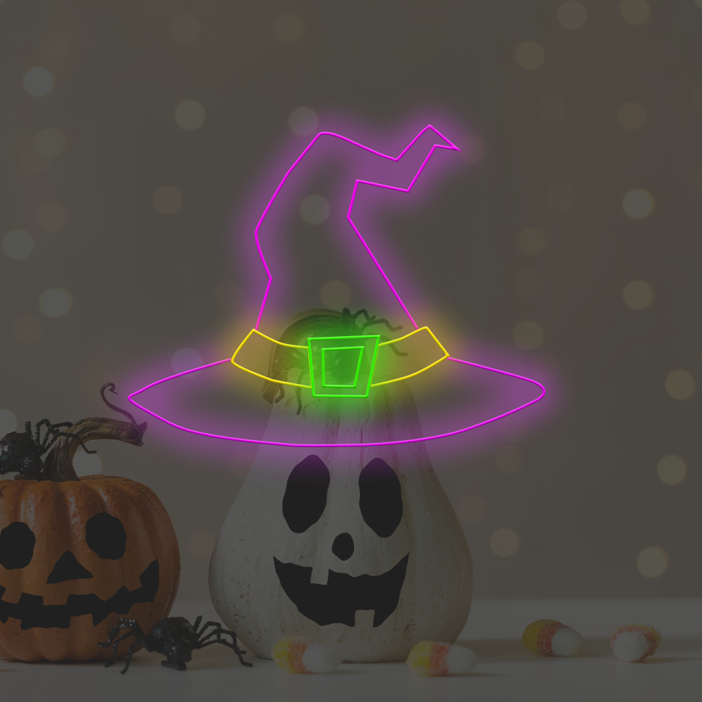 Chapeau de sorcière - Enseigne au néon LED Halloween fabriquée à Londres