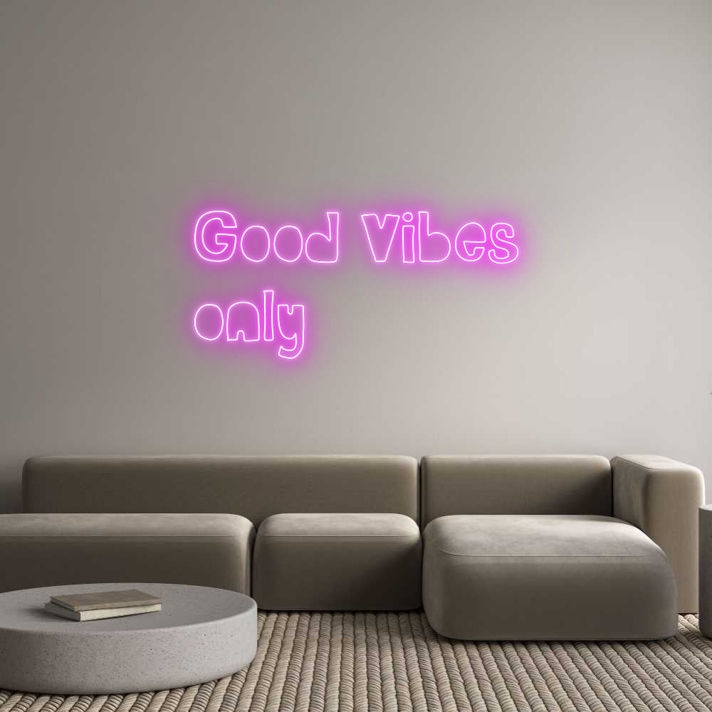 Editor on-line de letreiro neon retroiluminado personalizado Good Vibes
o...