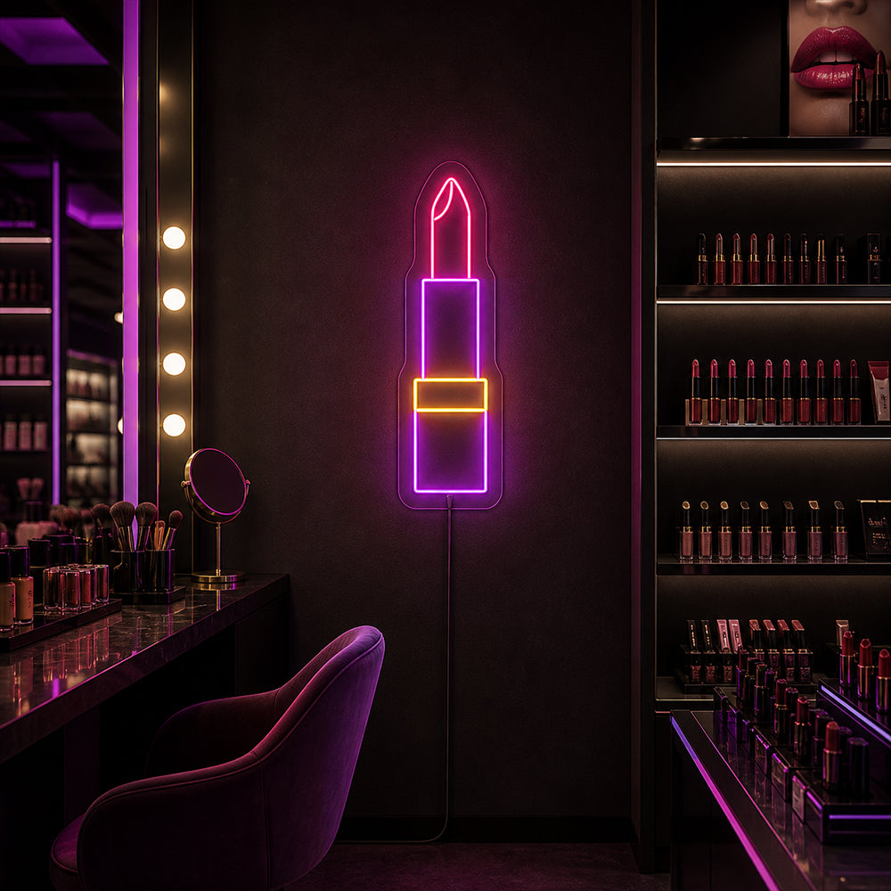 Letrero de neón liderado con lápiz labial - Signs de neón de maquillaje de belleza hecha en Londres