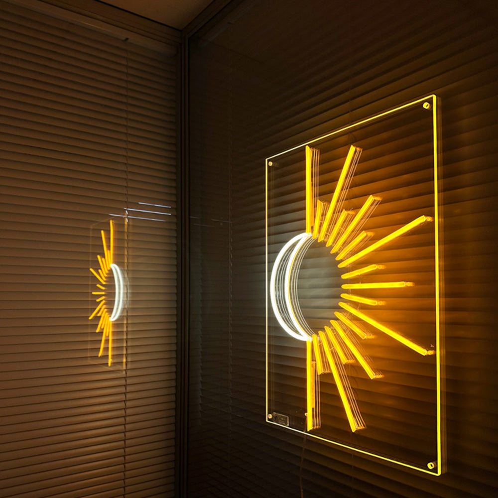 Moon & Sun Minimalistische LED -Neonzeichen - Planet Neon in London Neonzeichen gemacht
