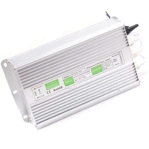 12V DC to 110 - 240V AC Waterproof IP67 Power Supply 200W 16.67A - Planet Neon
