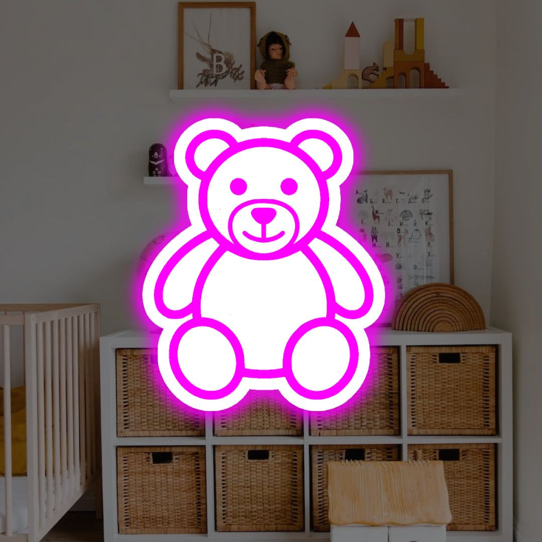 LED-neonreclame met teddybeer en achtergrondverlichting